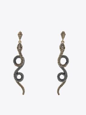 NWT. Zara Golden Textured Mixed-Metal Snake-Shaped Earrings.